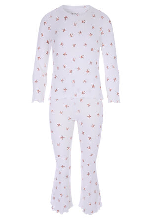 Older Girls Cream Bow Print Bootcut Pyjama Set