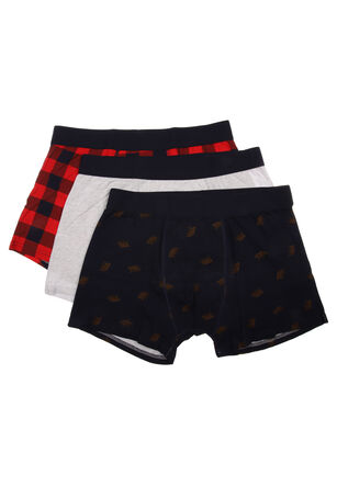Mens 3pk Navy Bear & Red Check Hipster Stretch Trunks