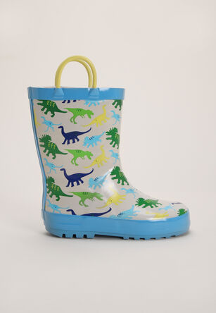 Younger Boys Blue & Cream Dinosaur Wellies