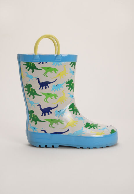 Younger Boys Blue & Cream Dinosaur Wellies
