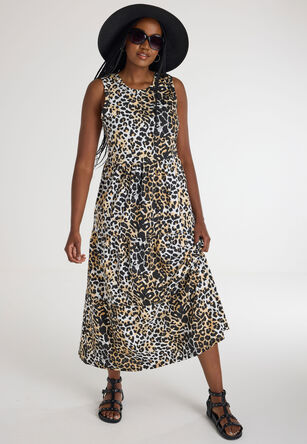 Womens Black & Tan Animal Print Maxi Dress