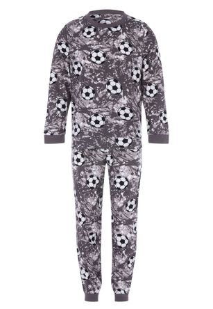Boys Dark Grey Football Print Fleece Pyjama Gift Set