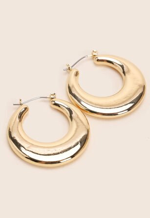 Womens Gold Plain Flat Hoop Earrings