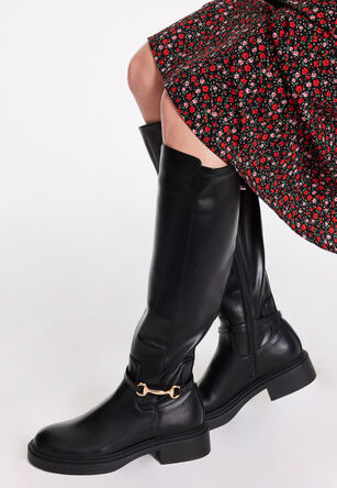 Womens Black Knee High Riding Boots
