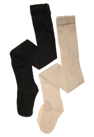 Girls 2pk Cream & Dark Grey Heart Tights
