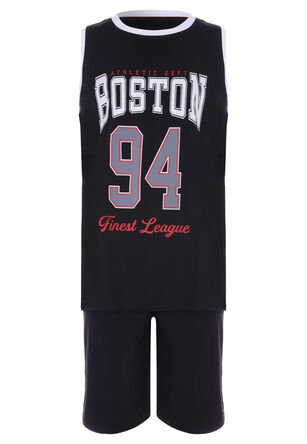 Older Boys Black Jersey Top & Shorts Pyjama Set