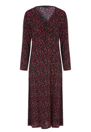 Womens Red Ditsy Print Midi Dress