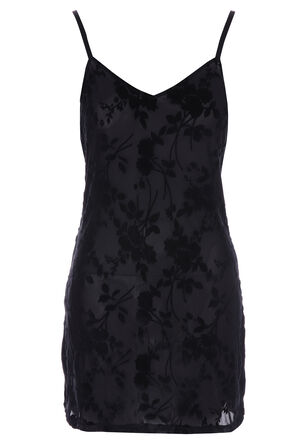 Womens Black Floral Burnout Slip