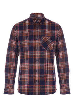 Mens Navy & Orange Check Flannel Shirt 