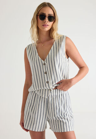 Womens Cream & Blue Stripe Textured Jersey Shorts