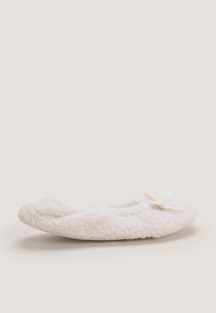 Womens Cream Borg Ballet Slippers
