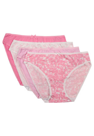 Womens 4pk Pink Paisley Print High Cut Briefs