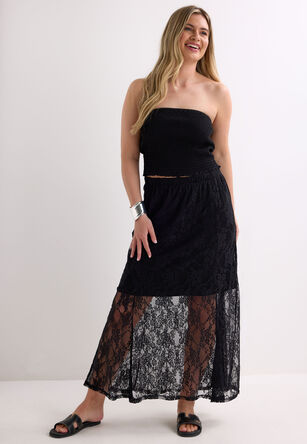 Womens Black Lace Midi Skirt