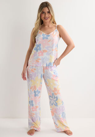 Womens Pink Floral Print Woven Pyjama Cami Top