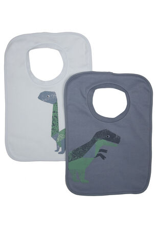 Baby 2pk Blue Cotton Dinosaur Pullover Bibs