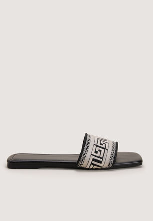 Womens Black & White Aztec Print Mules