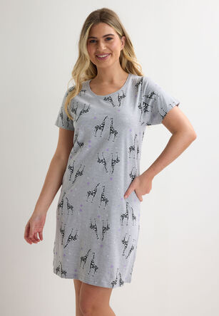 Womens Grey Giraffe Print Essential Nightdress