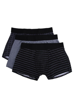 Mens 3pk Grey Stripe Hipster Stretch Trunks