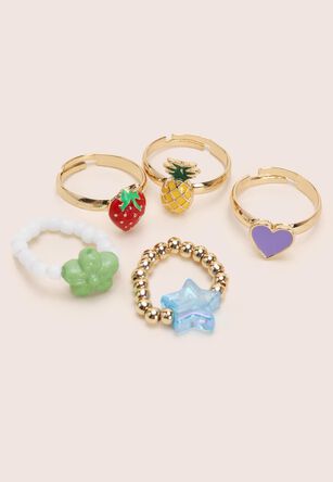 Girls 5pk Gold Fruit Rings