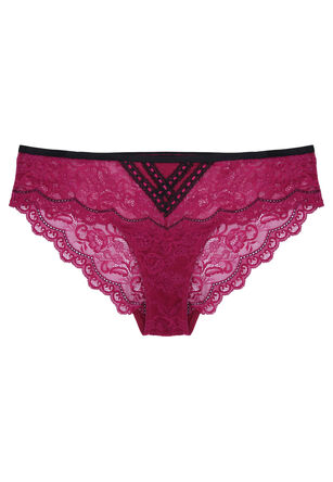 Womens Pink & Black Lace Ribbon Slot Briefs