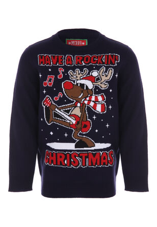 Older Boys Navy Rockin' Reindeer Light Up Christmas Jumper