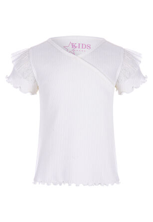 Younger Girls Cream Mesh Wrap Top
