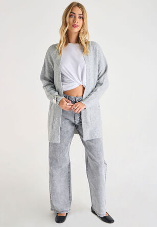 Womens Grey Boucle Longline Cardigan