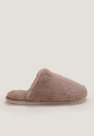 Womens Mocha Fluffy Mule Slippers