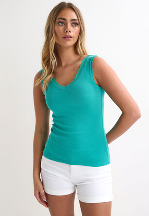 Womens Jade Ribbed Lace Trim Vest Top