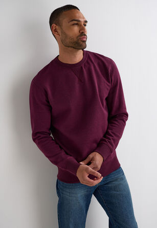 Mens Burgundy Plain Crew Neck Sweatshirt