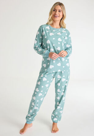 Womens Sage Heart Print Pyjama Set