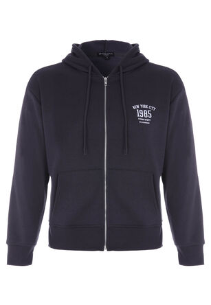 Womens Navy Embroidered New York Zip Through Hoodie