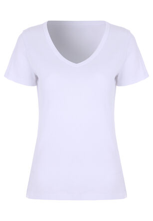 Womens White V-Neck Rib Top
