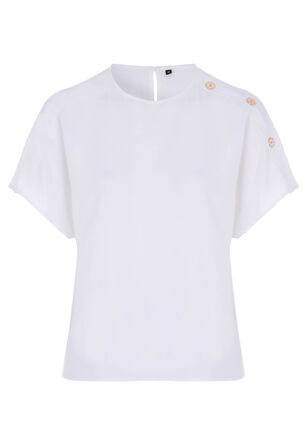 Womens Cream Gold Button Short Sleeve Top