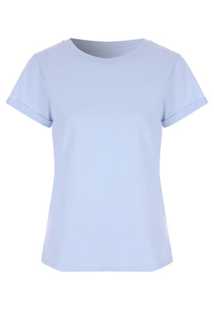 Womens Light Blue Cotton Roll Sleeve T-Shirt