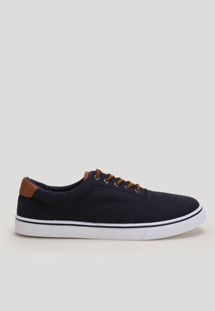 Mens Navy Lace Up Canvas Trainer