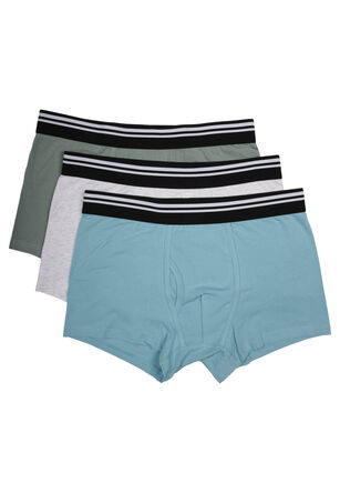 Mens 3pk Green Plain Hipster Stretch Trunks