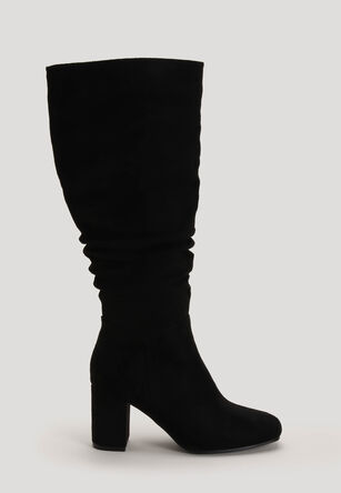 Womens Black Block Heel Knee High Boots