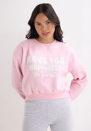 Older Girls Pink Happiness Slogan Hoody