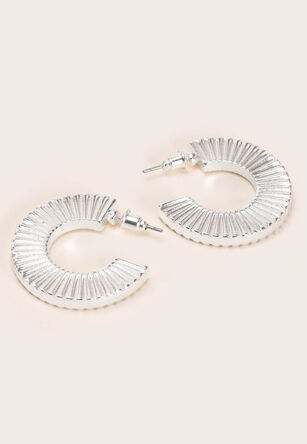 Womens Silver Fan Edge Hoop Earrings