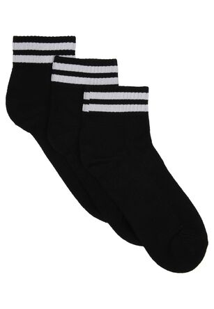 Womens 3pk Black Cushioned Sole Microfibre Quarter Socks