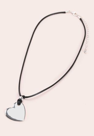 Womens Silver Heart Drop Cord Necklace