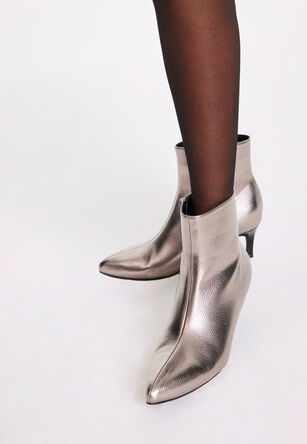 Womens Silver Metallic Kitten Heel Boots