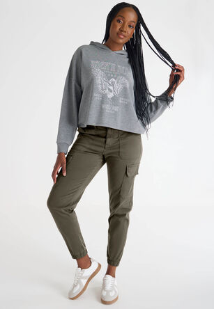 Womens Khaki Cuffed Cargo Trousers