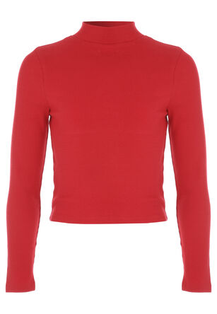 Older Girls Red Ribbed Turtle Neck Top