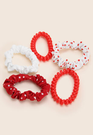 Girls 5pk Red Spot Spiral Scrunchies