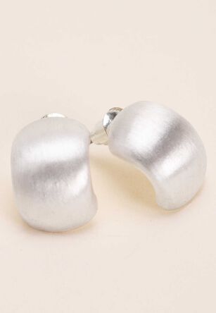 Womens Silver Brushed Curve Stud Earrings