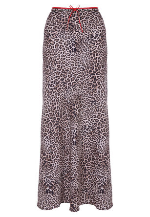 Womens Cream Leopard Midi Skirt
