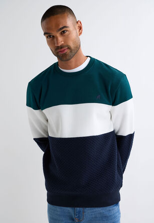 Mens Teal Colour Block Crew Neck Sweatshirt
