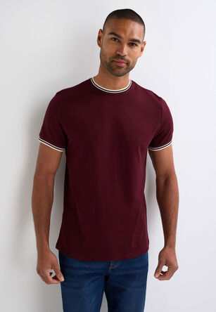 Mens Burgundy Cotton Ringer T-Shirt